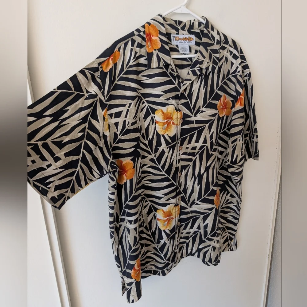 Honolulu Lulu Mens Large 100% Silk Hawaiian Shirt Black Brown Vacation Resort - Picture 4 of 6